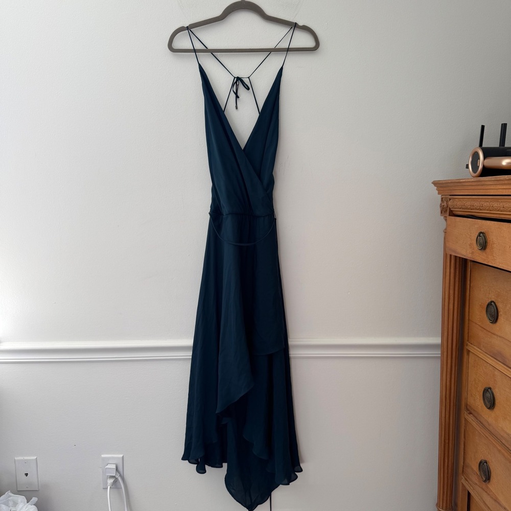 Haute Hippie Teal 100% Silk Wrap High-Low Midi Dress XS Made in USA